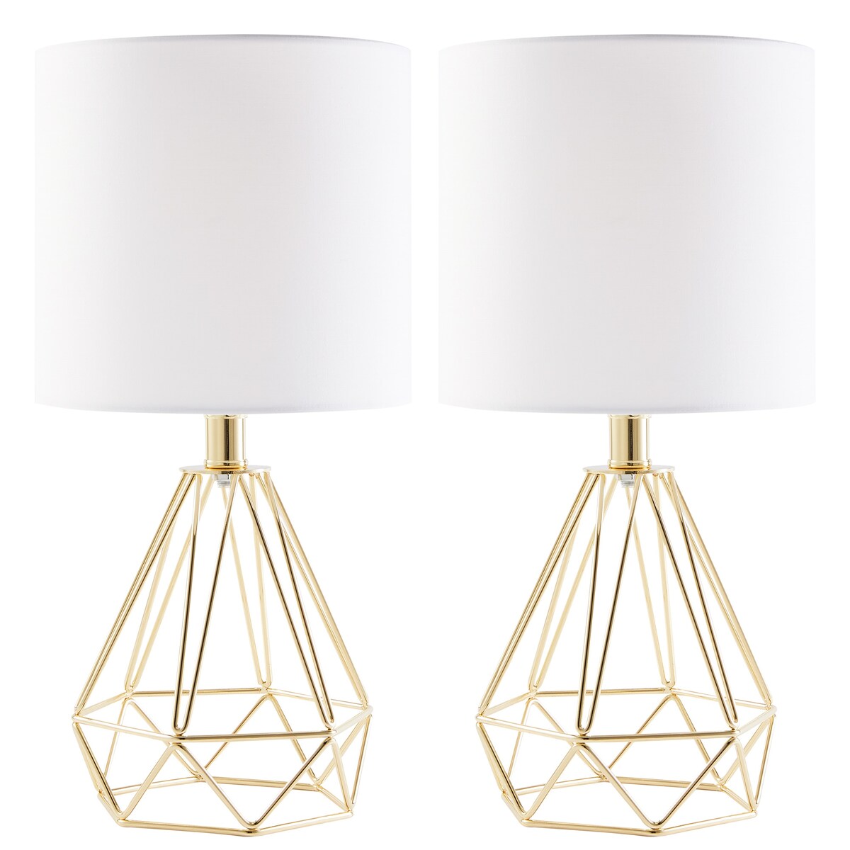 CO-Z Lighting 15" Desk Lamps w Drum Lampshades and Open Cage Metal Bases (Set of 2)