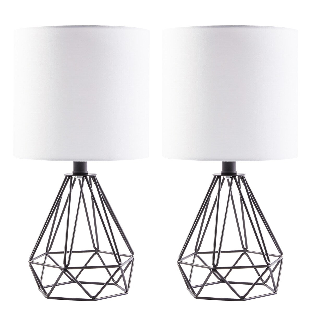 CO-Z Lighting 15" Desk Lamps w Drum Lampshades and Open Cage Metal Bases (Set of 2)