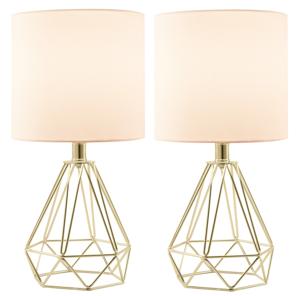 CO-Z Lighting 15" Desk Lamps w Drum Lampshades and Open Cage Metal Bases (Set of 2)
