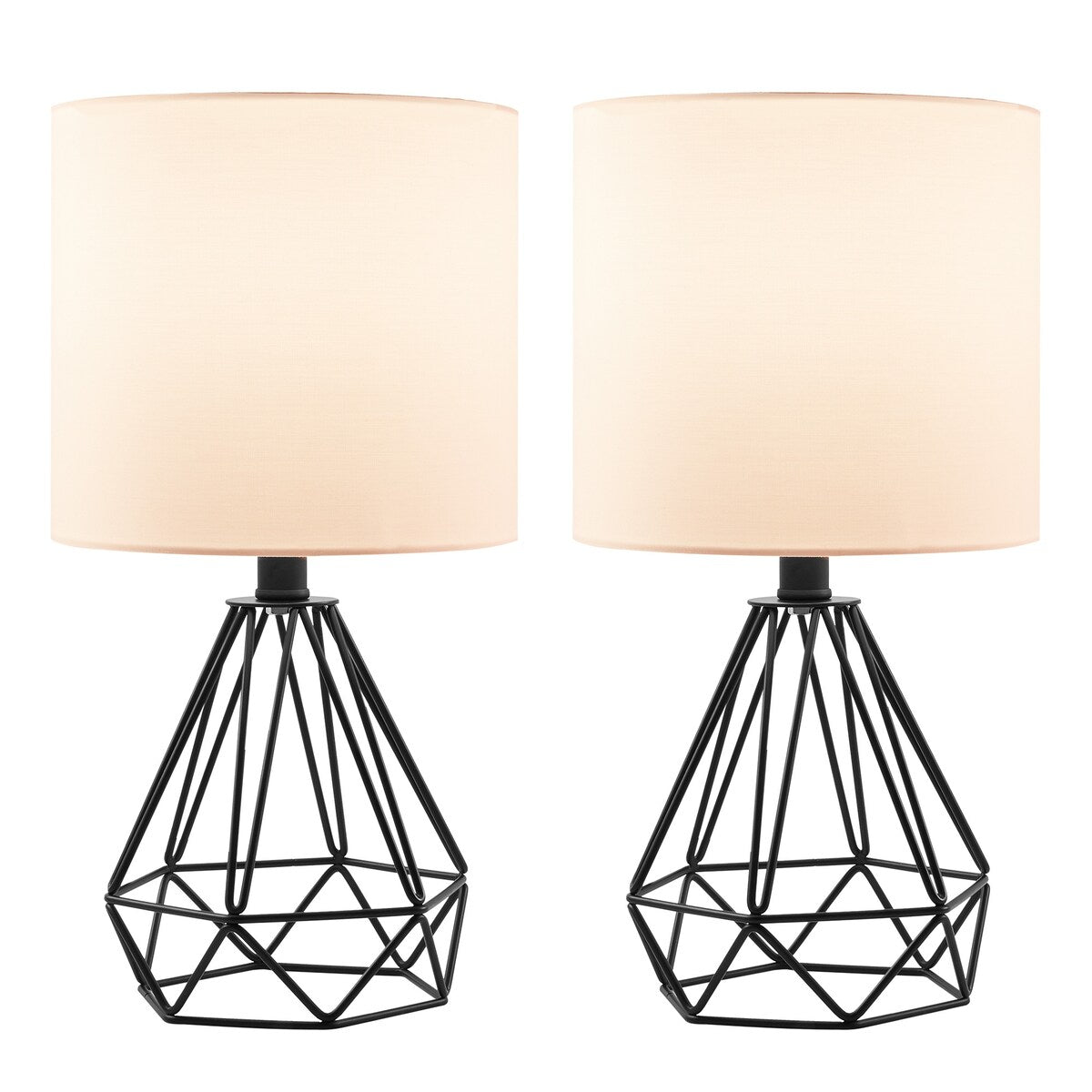CO-Z Lighting 15" Desk Lamps w Drum Lampshades and Open Cage Metal Bases (Set of 2)