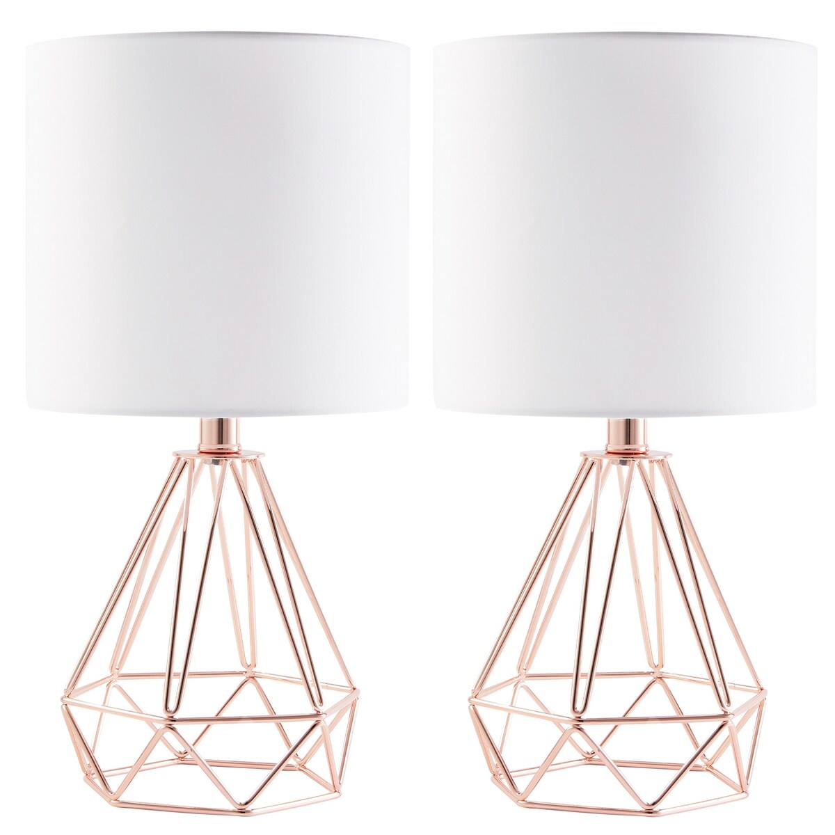 CO-Z Lighting 15" Desk Lamps w Drum Lampshades and Open Cage Metal Bases (Set of 2)