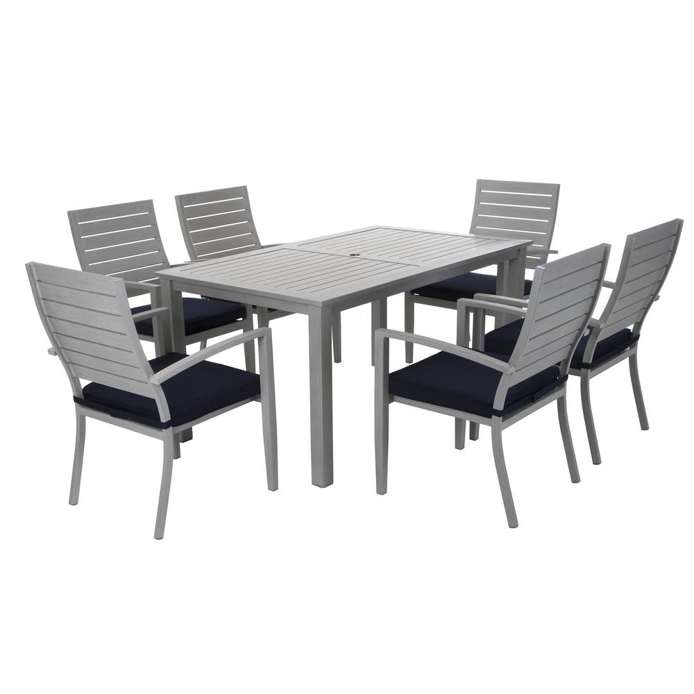 COSCO Outdoor Living 7-piece Blue Veil Brushed Aluminum Patio Furniture Dining Set with Cushions