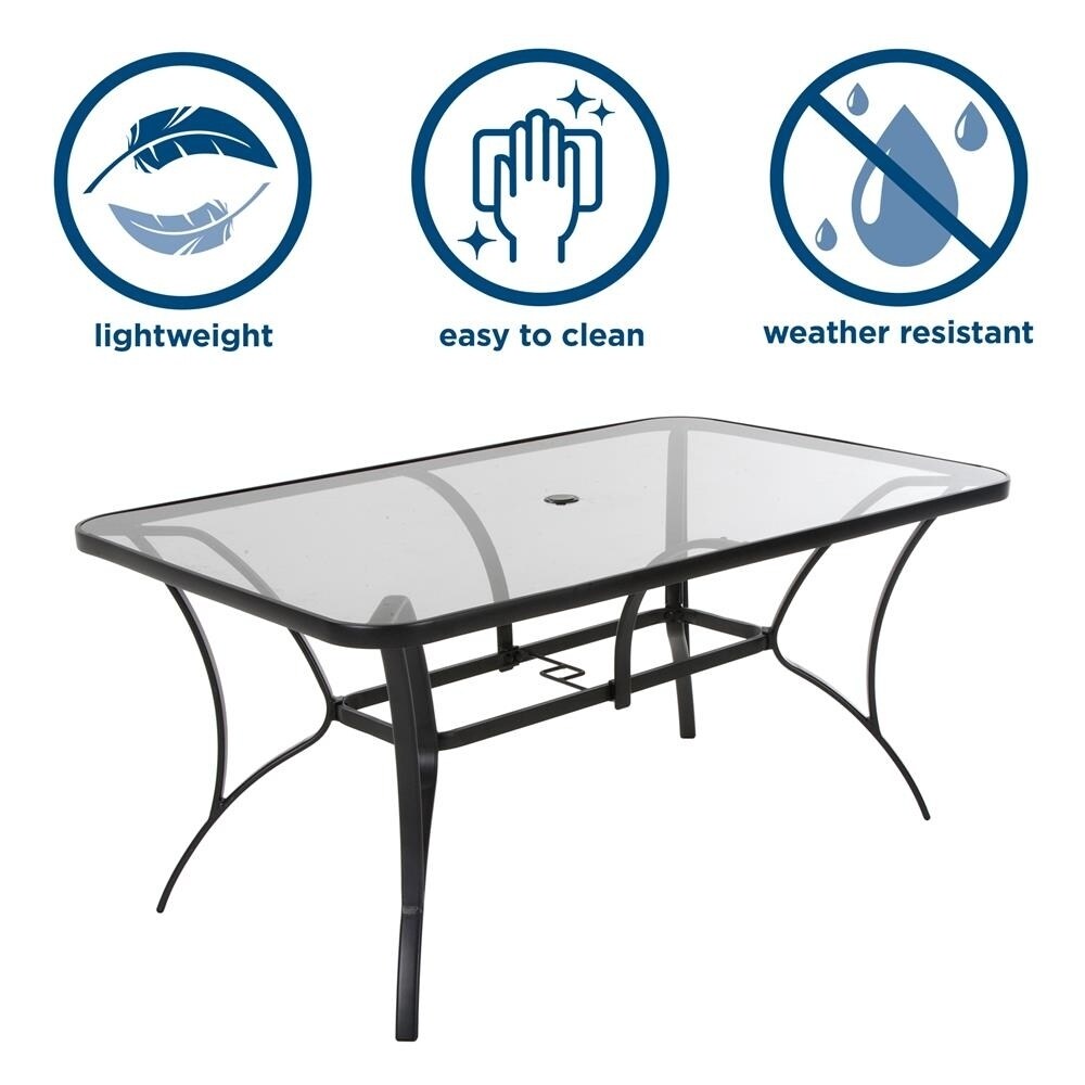 COSCO Outdoor Living Steel Patio Dining Table with Tempered Glass Table Top - N/A