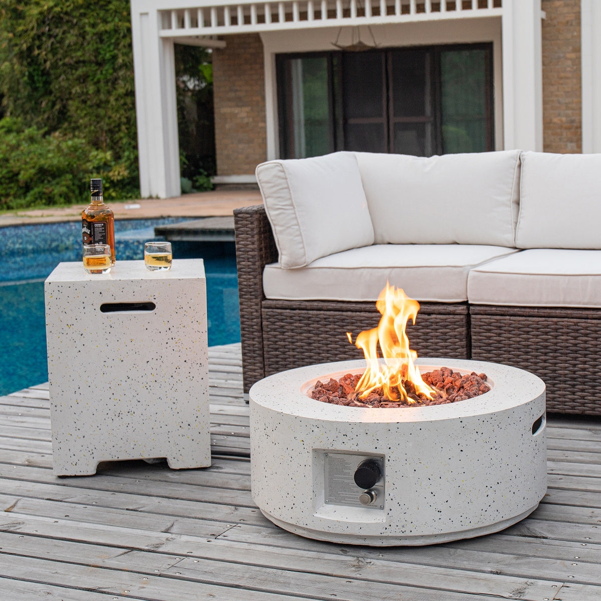 COSIEST 2-Piece Outdoor Round Firepit with Tank Cover Table - 28" W x