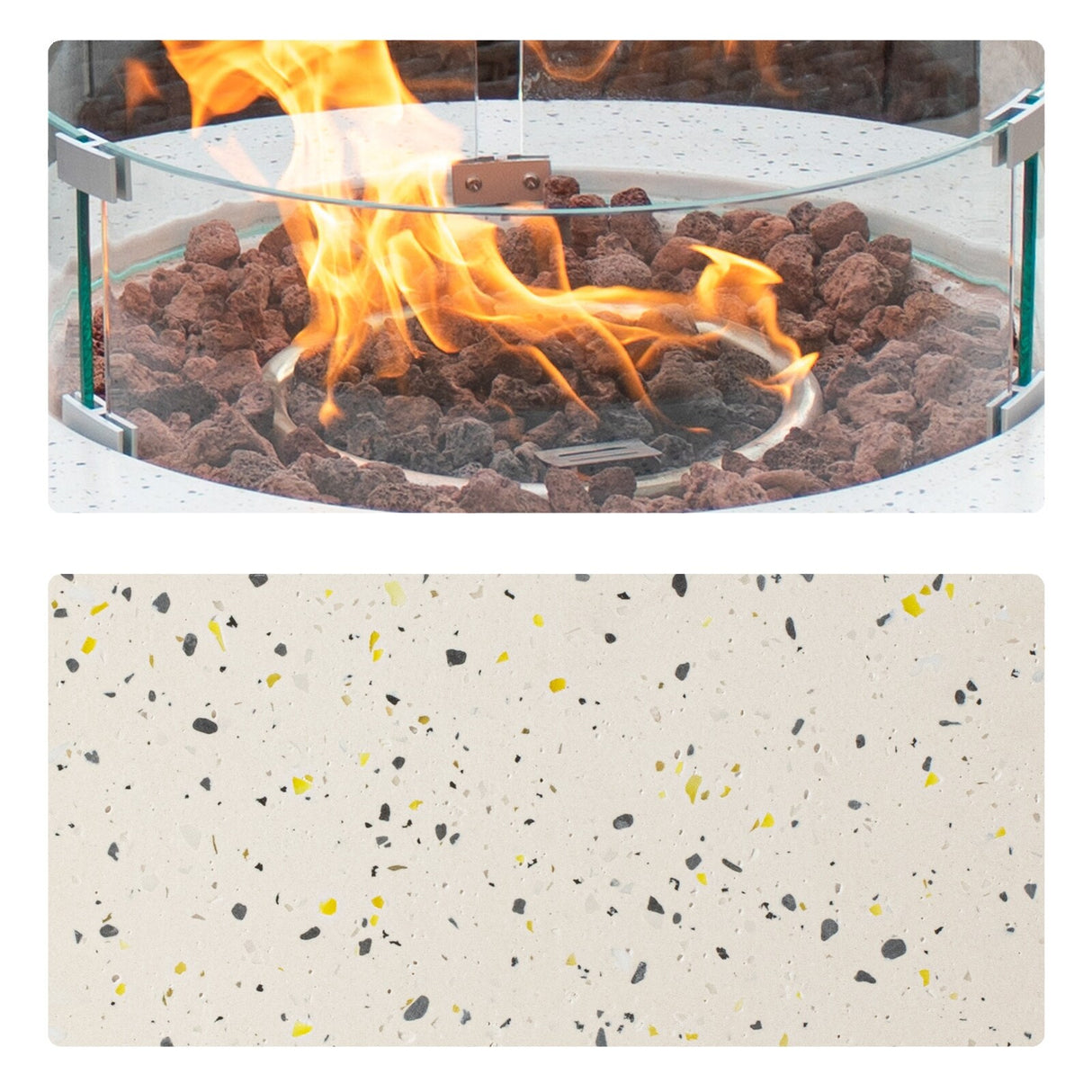 COSIEST Outdoor White Round Fire Pit with Wind Guard