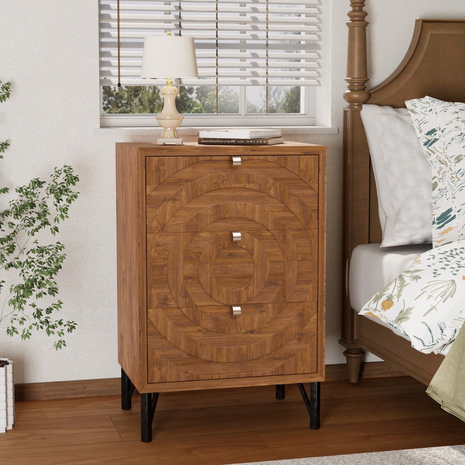 Brown nightstand with drawers sales