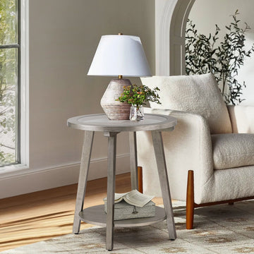 COSIEST 2-Tier Silver Round Glass Table for Living Room - 22" W x 22" D x 24"H