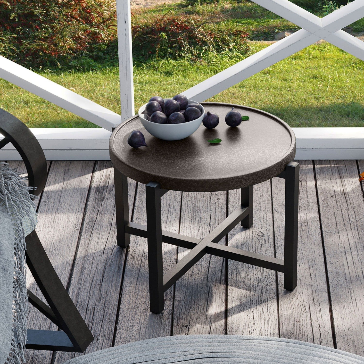 COSIEST Outdoor Patio Round Dark Grey Metal Coffee Table 12 Hx31.5 W