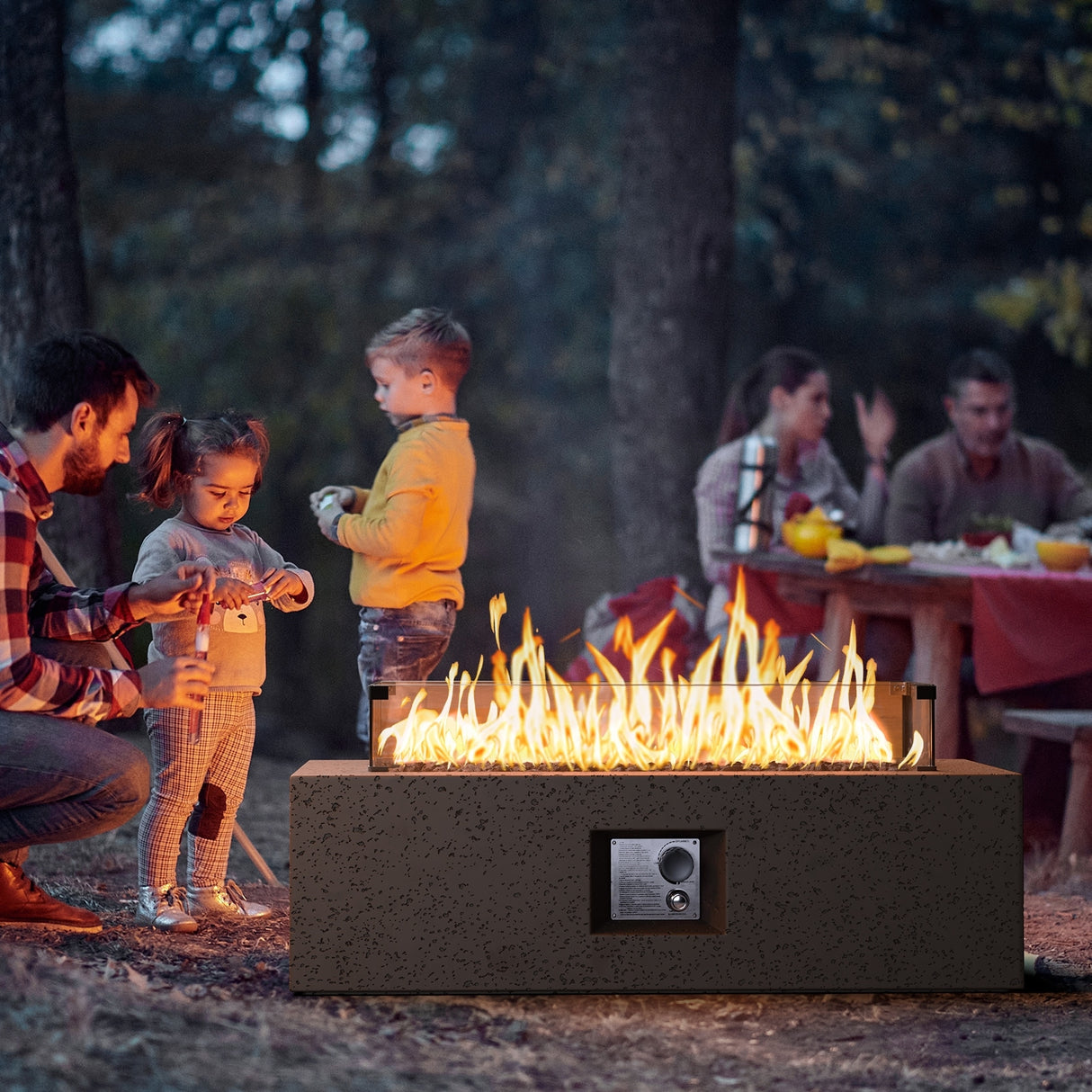 COSIEST Outdoor Rectangle Propane Fire Pit with Wind Guard, 50000BTU