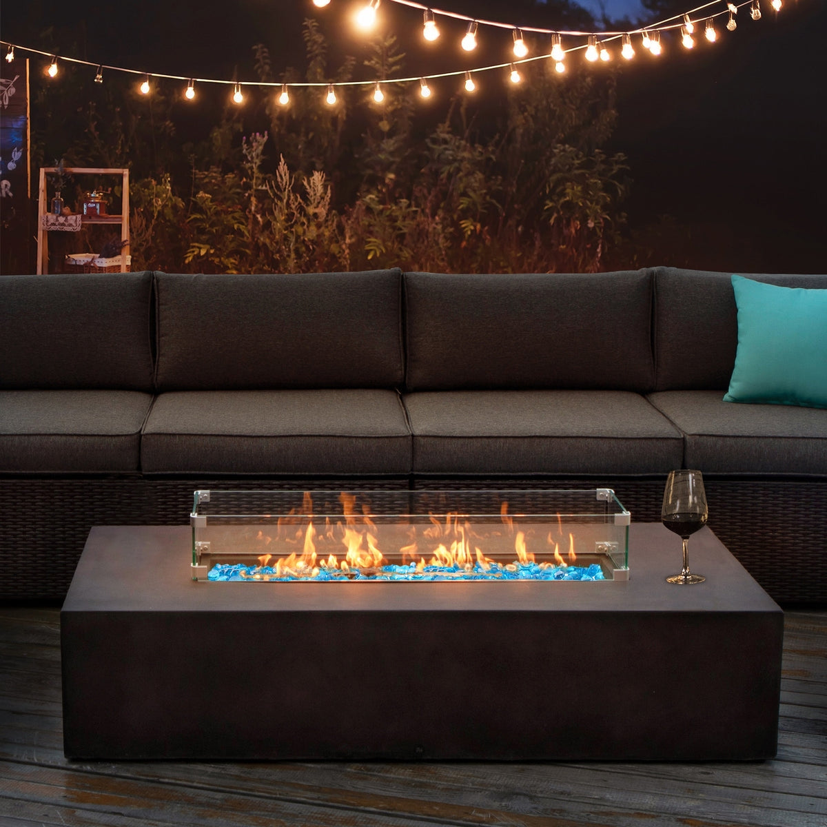 Outdoor Firepit Propane Table with Wind Guard & Fire Glass