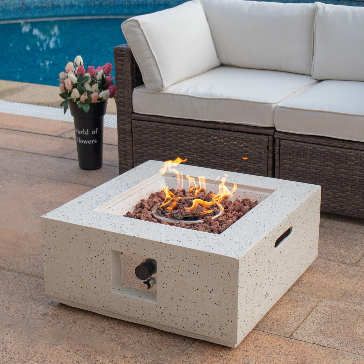 COSIEST Outdoor Square Propane Fire Pit Table, 40000BTU