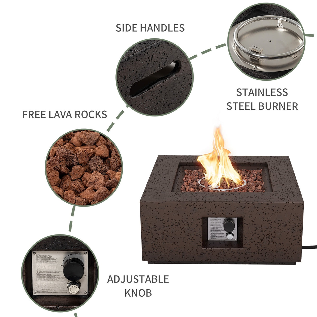 COSIEST Outdoor Square Propane Fire Pit Table, 40000BTU