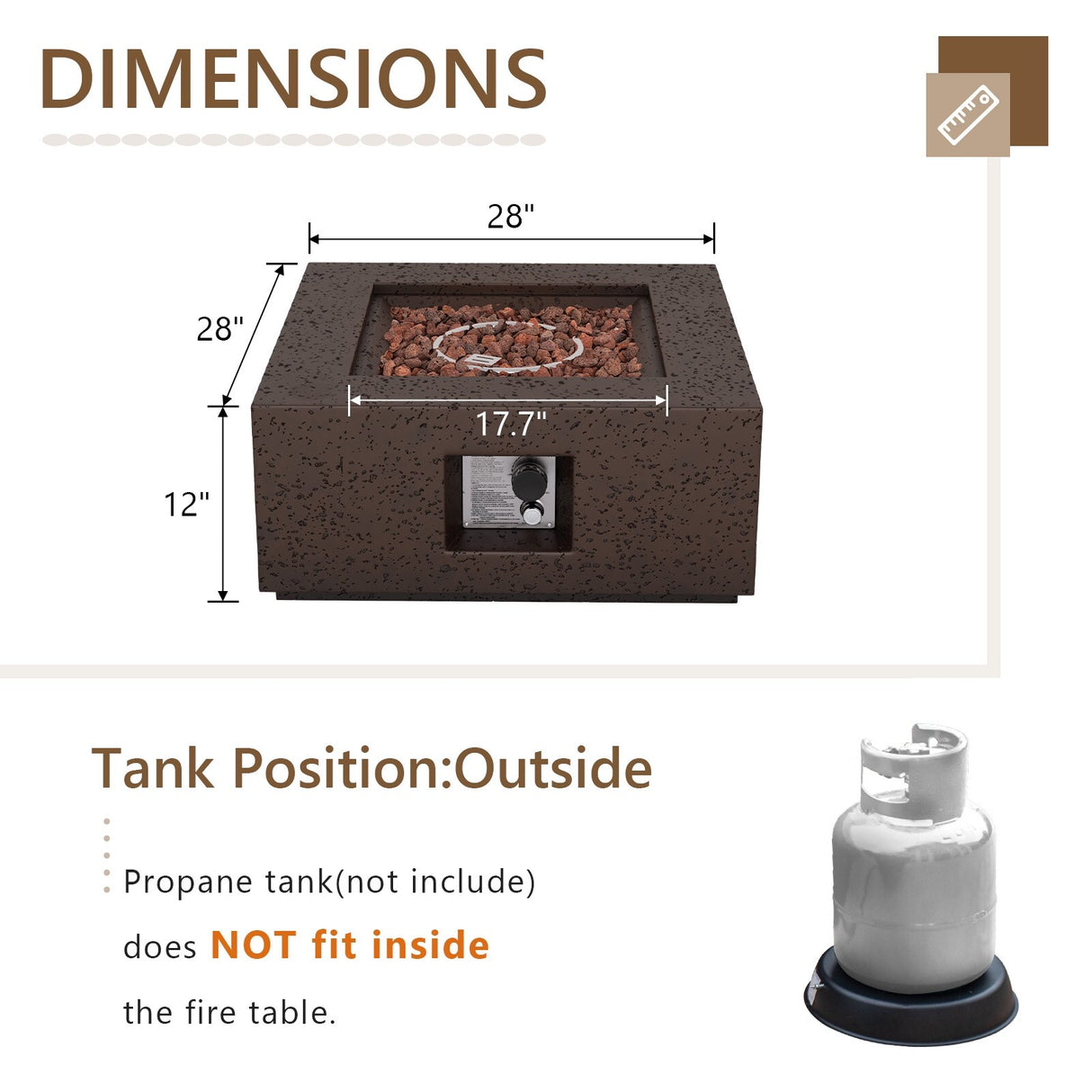 COSIEST Outdoor Square Propane Fire Pit Table, 40000BTU