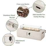 COSIEST Outdoor Rectangle Propane Fire Pit with Wind Guard, 50000BTU