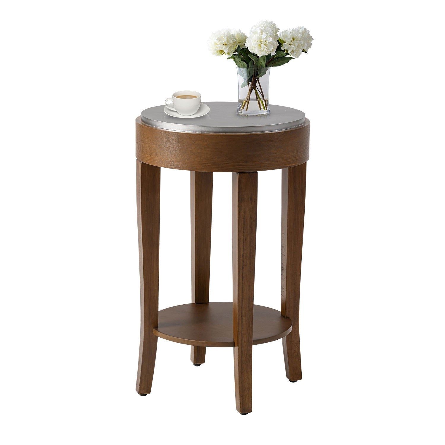 COSIEST 2 Tier Round Accent End Table with Shelf Overstock