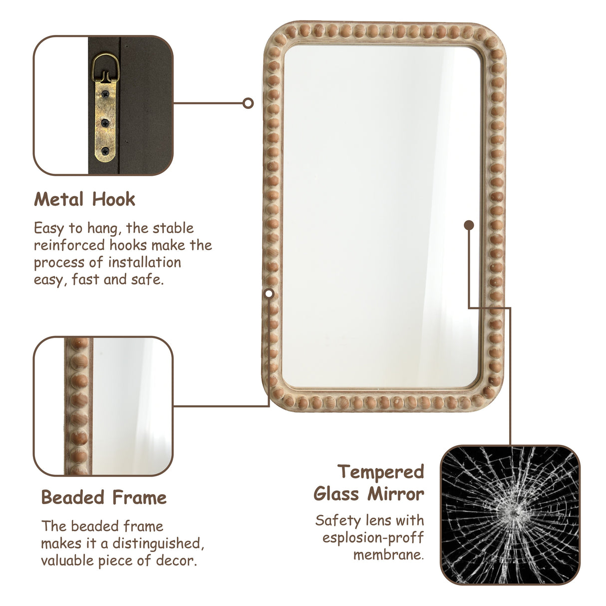COZAYH Distressed Wood Frame Accent Mirror, Rustic Farmhouse Style Decorative Wall Mirror