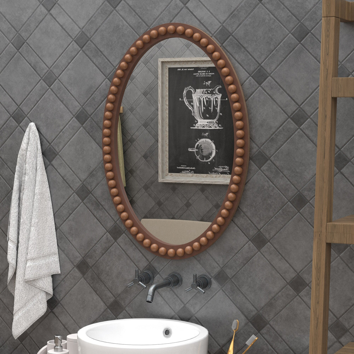 COZAYH Distressed Wood Frame Accent Mirror, Rustic Farmhouse Style Decorative Wall Mirror