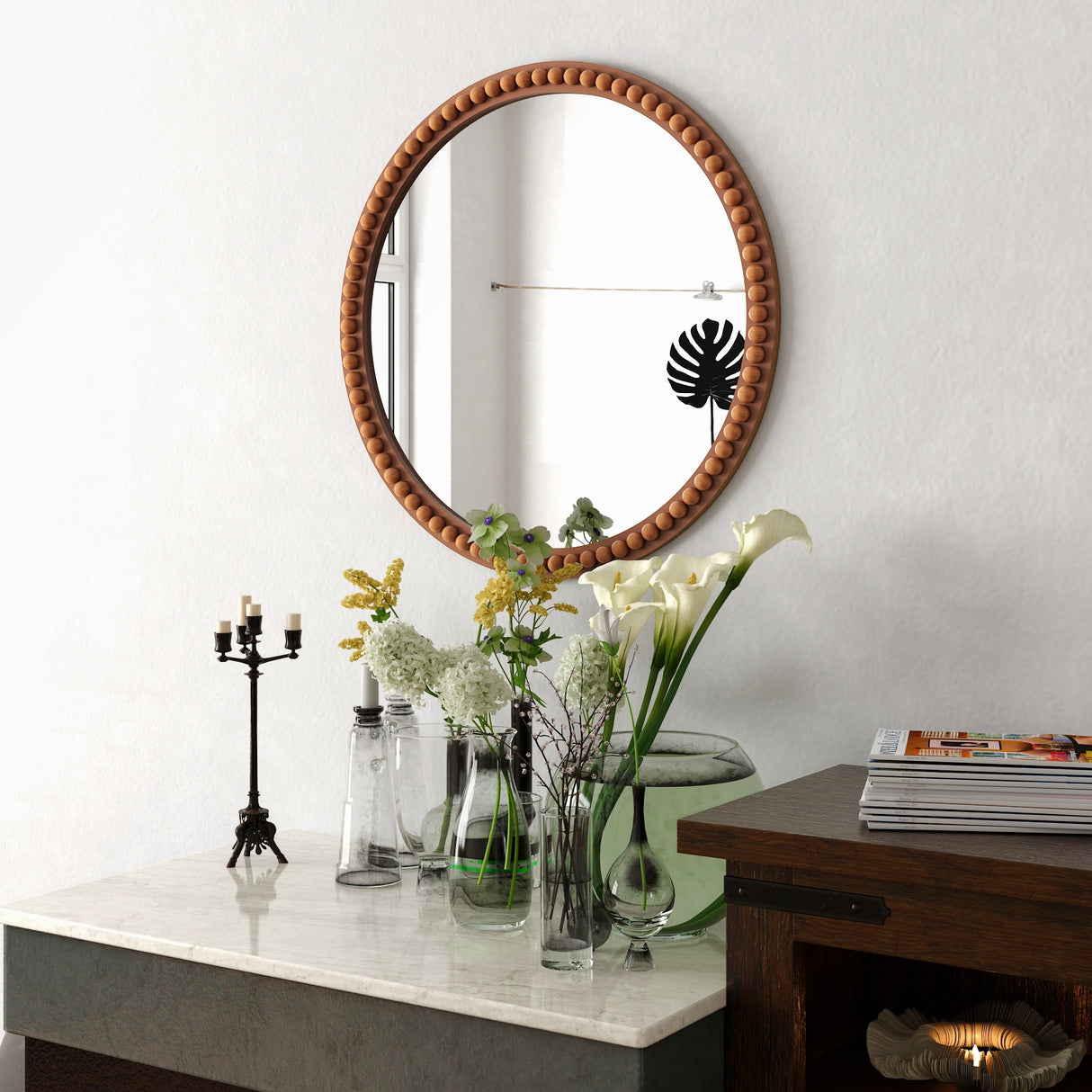 COZAYH Distressed Wood Frame Accent Mirror, Rustic Farmhouse Style Decorative Wall Mirror
