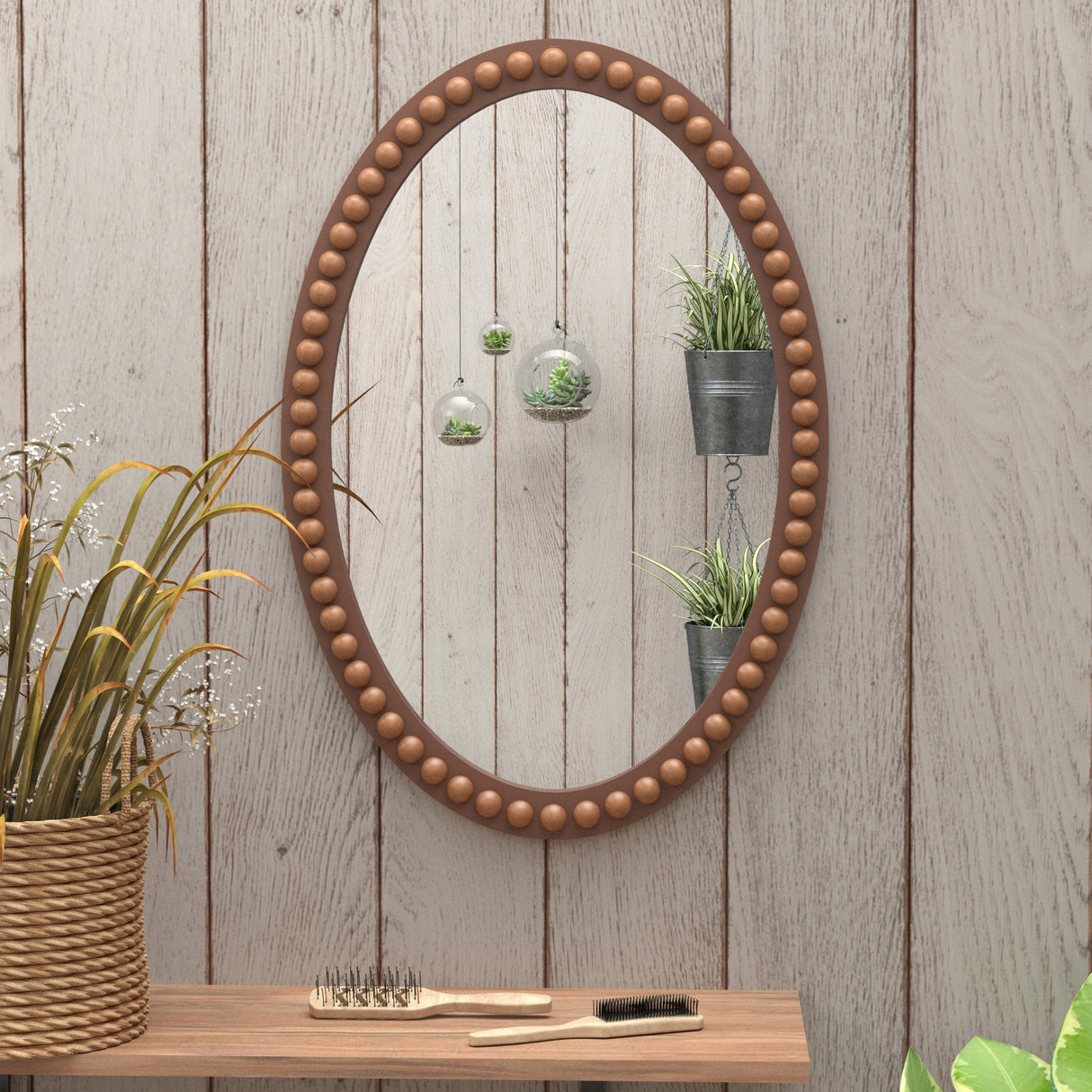 COZAYH Distressed Wood Frame Accent Mirror, Rustic Farmhouse Style Decorative Wall Mirror