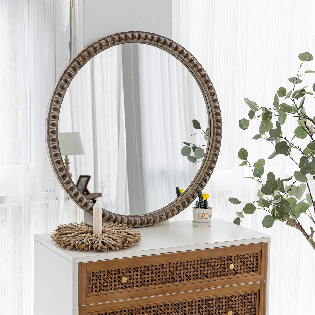 COZAYH Distressed Wood Frame Accent Mirror, Rustic Farmhouse Style Decorative Wall Mirror
