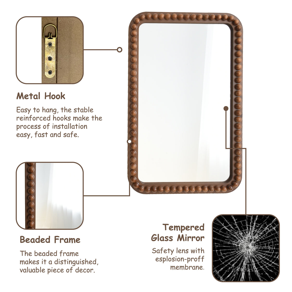 COZAYH Distressed Wood Frame Accent Mirror, Rustic Farmhouse Style Decorative Wall Mirror