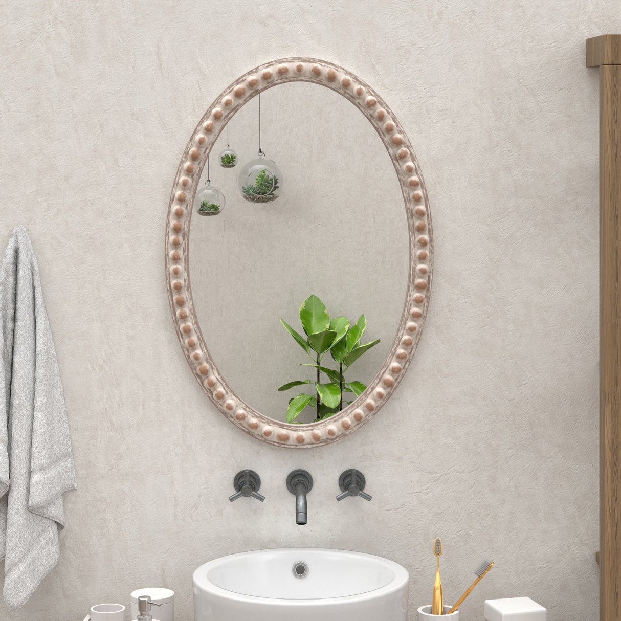 COZAYH Distressed Wood Frame Accent Mirror, Rustic Farmhouse Style Decorative Wall Mirror