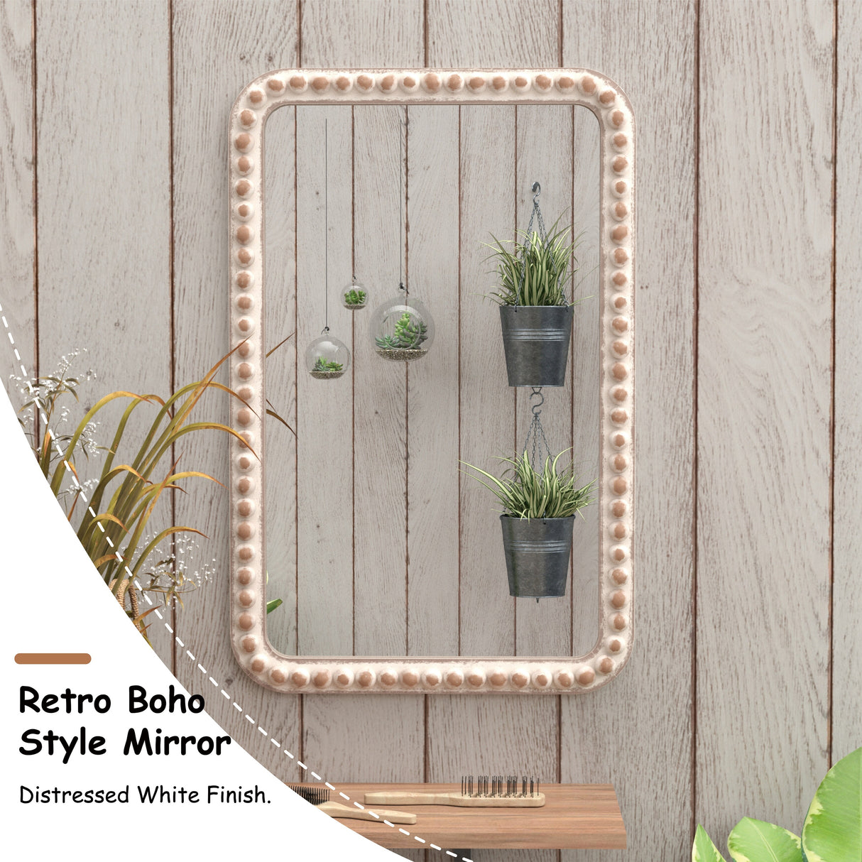 COZAYH Distressed Wood Frame Accent Mirror, Rustic Farmhouse Style Decorative Wall Mirror