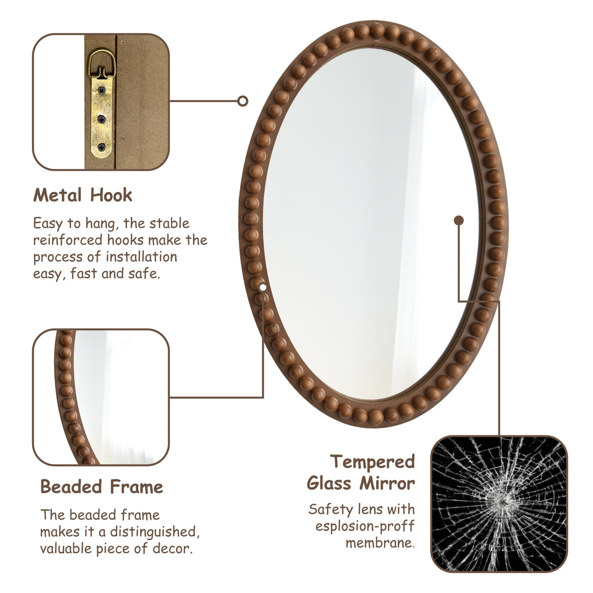 COZAYH Distressed Wood Frame Accent Mirror, Rustic Farmhouse Style Decorative Wall Mirror