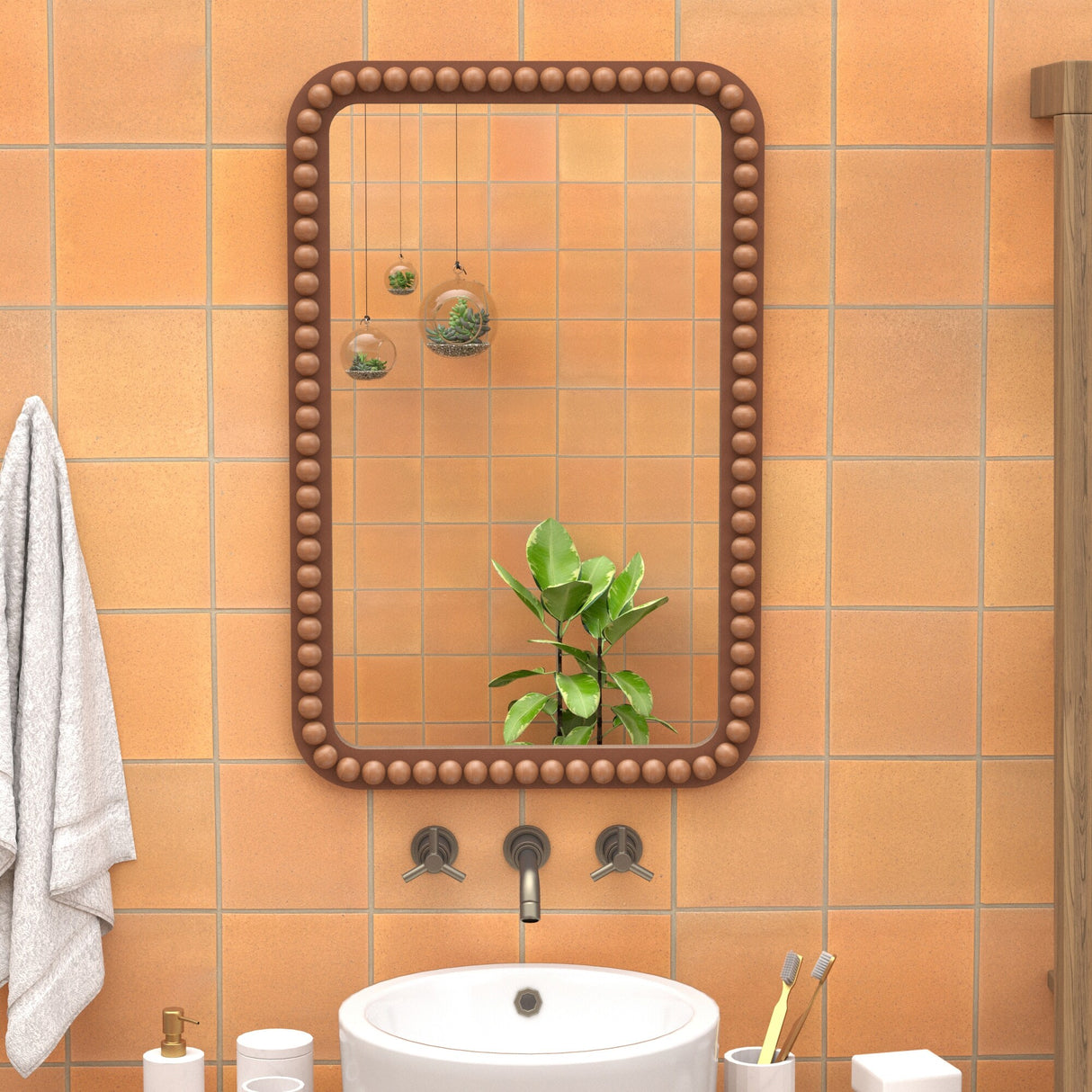 COZAYH Distressed Wood Frame Accent Mirror, Rustic Farmhouse Style Decorative Wall Mirror