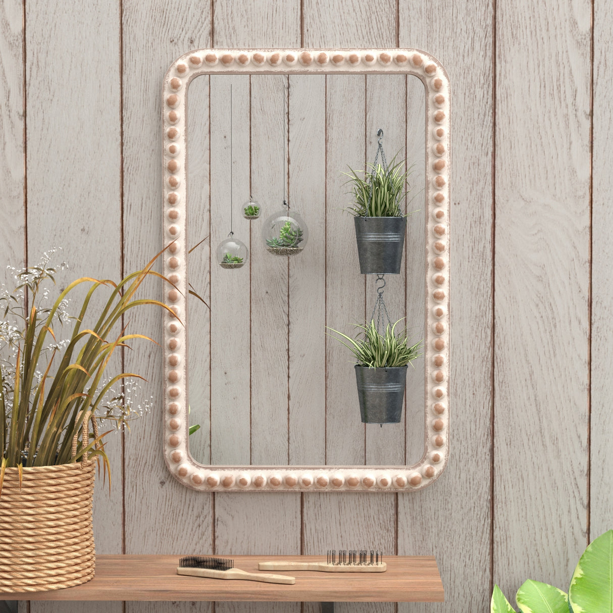 COZAYH Distressed Wood Frame Accent Mirror, Rustic Farmhouse Style Decorative Wall Mirror