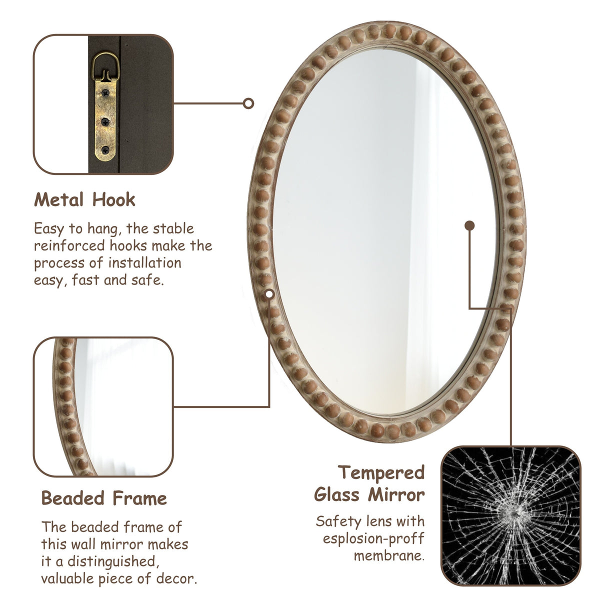 COZAYH Distressed Wood Frame Accent Mirror, Rustic Farmhouse Style Decorative Wall Mirror