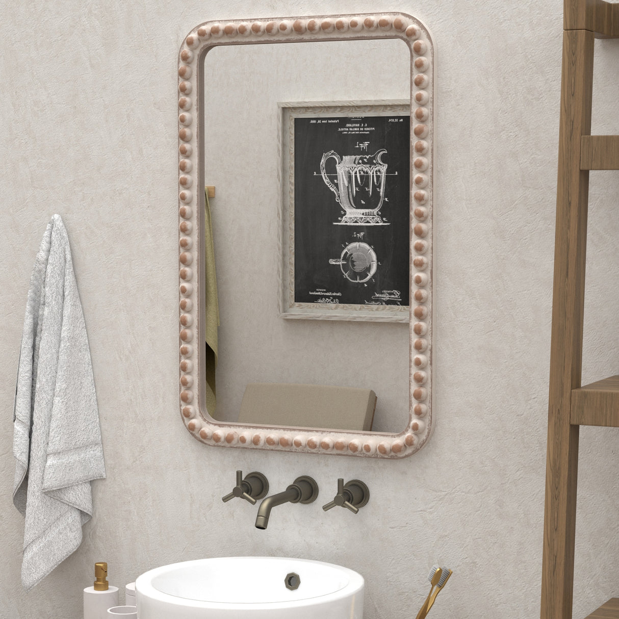 COZAYH Distressed Wood Frame Accent Mirror, Rustic Farmhouse Style Decorative Wall Mirror