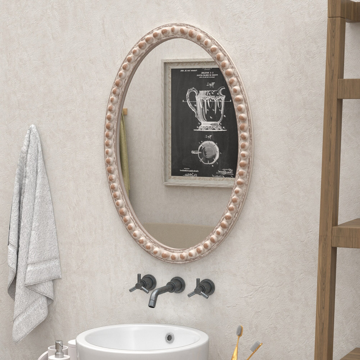 COZAYH Distressed Wood Frame Accent Mirror, Rustic Farmhouse Style Decorative Wall Mirror