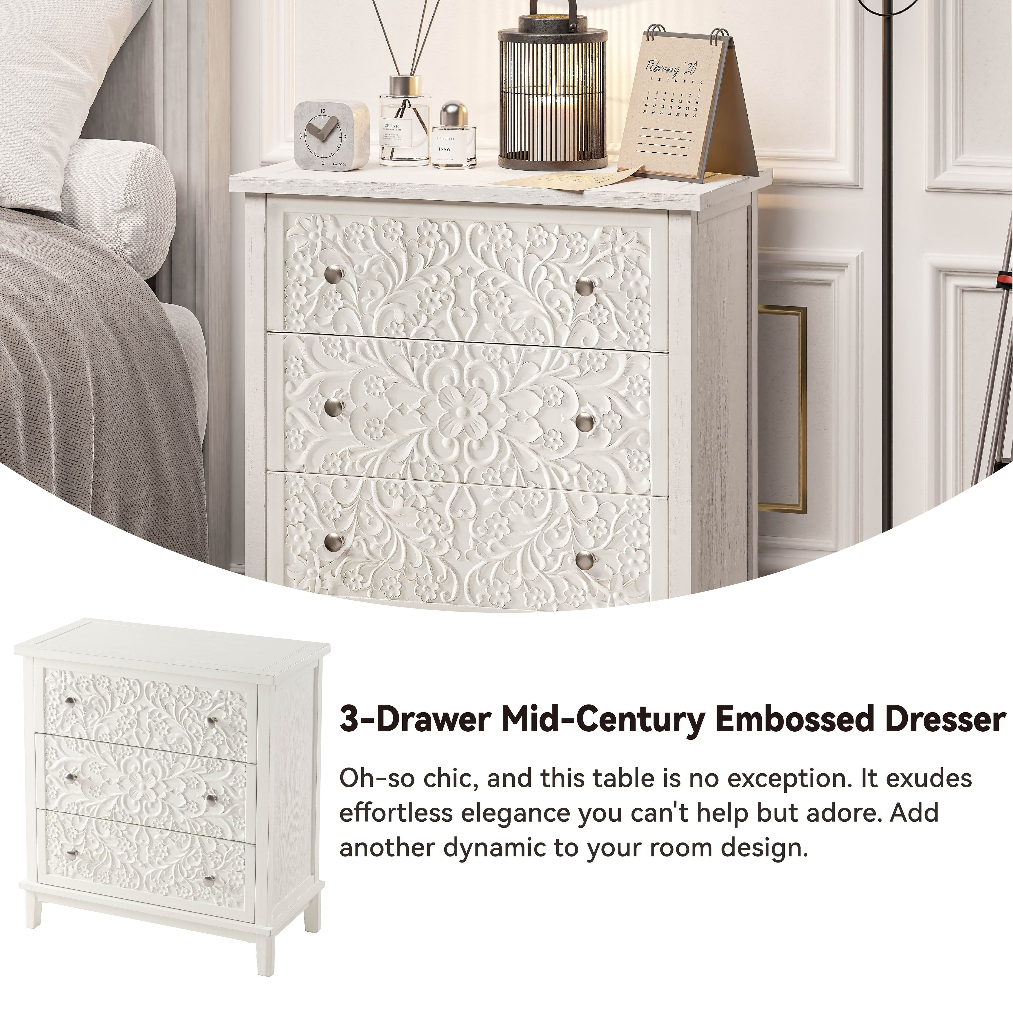 COZAYH Farmhouse Fully Assembled Nightstand with 2 Drawer Flower Moti Overstock