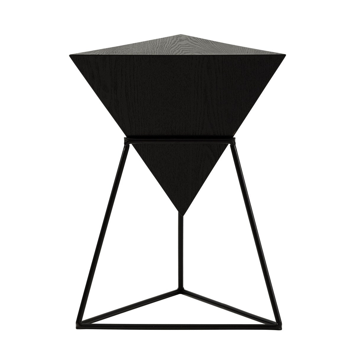 COZAYH Modern Geometric End Table with Wooden Top and Metal Base, Unique Pyramid Side Table Plant Stand for Office, Triangle