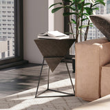 COZAYH Modern Geometric End Table with Wooden Top and Metal Base, Unique Pyramid Side Table Plant Stand for Office, Triangle