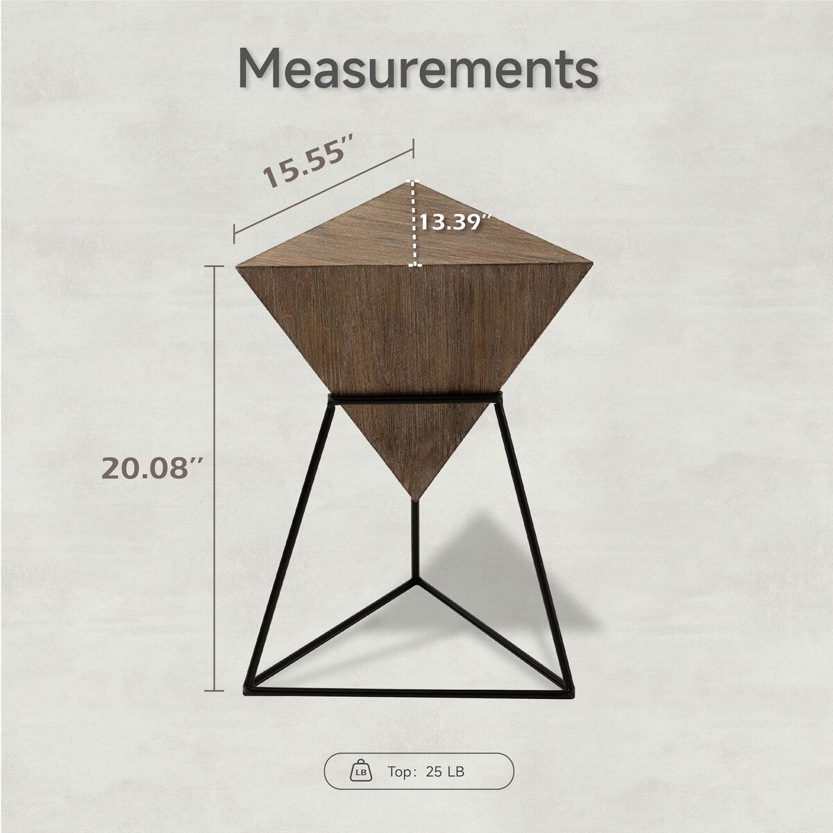 COZAYH Modern Geometric End Table with Wooden Top and Metal Base, Unique Pyramid Side Table Plant Stand for Office, Triangle