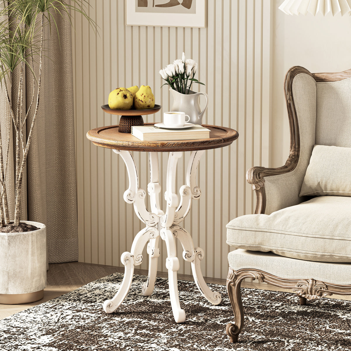 COZAYH Rustic Farmhouse End Table, Natural Top Side Table for Family,
