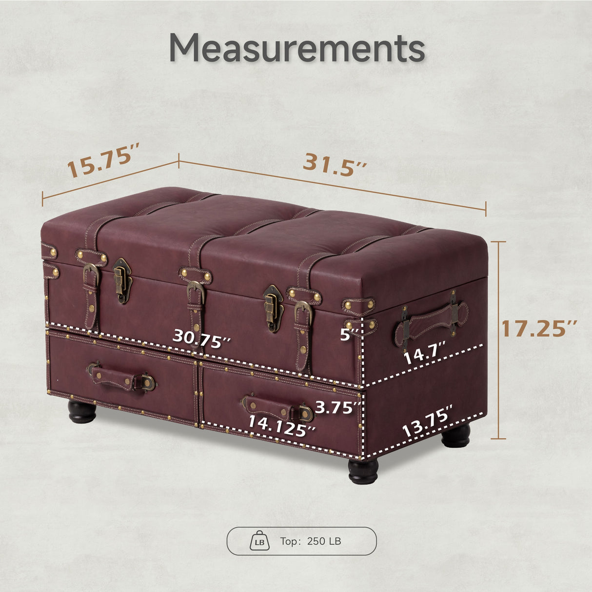 COZAYH Vintage Storage Ottoman Bench, Chest Cabinet with Latch Closure and Buckle for Bedroom Closet Home Organizer Decorative