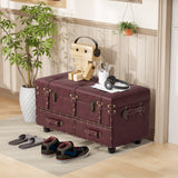 COZAYH Vintage Storage Ottoman Bench, Chest Cabinet with Latch Closure and Buckle for Bedroom Closet Home Organizer Decorative