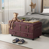 COZAYH Vintage Storage Ottoman Bench, Chest Cabinet with Latch Closure and Buckle for Bedroom Closet Home Organizer Decorative