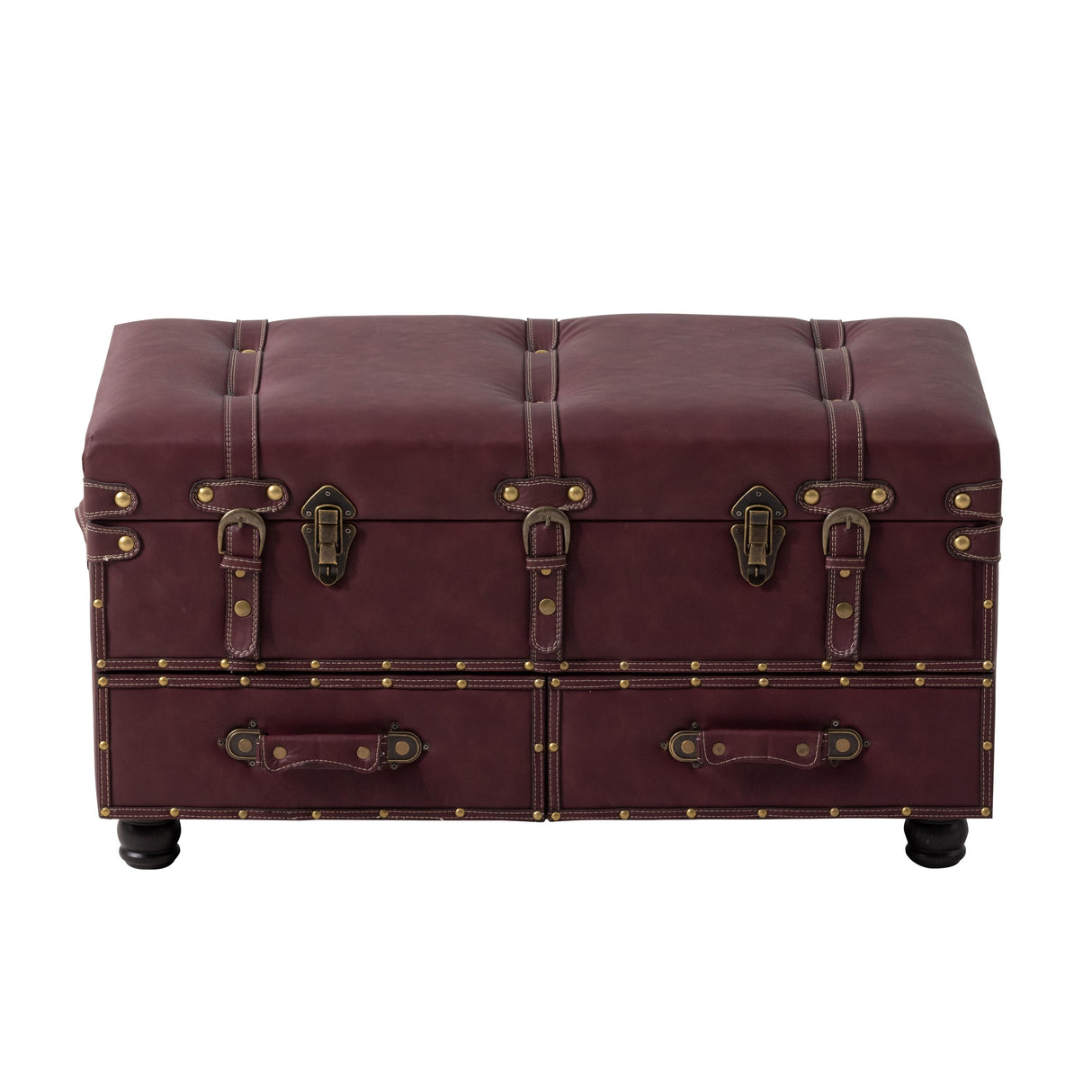 COZAYH Vintage Storage Ottoman Bench, Chest Cabinet with Latch Closure and Buckle for Bedroom Closet Home Organizer Decorative