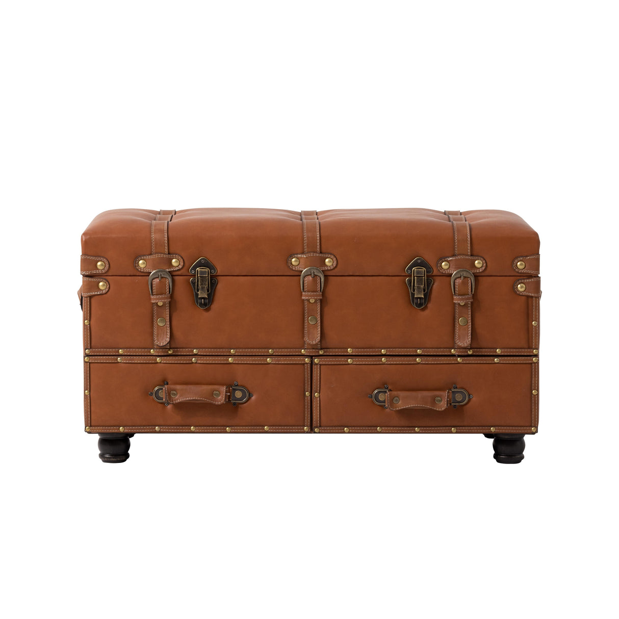 COZAYH Vintage Storage Ottoman Bench, Chest Cabinet with Latch Closure and Buckle for Bedroom Closet Home Organizer Decorative