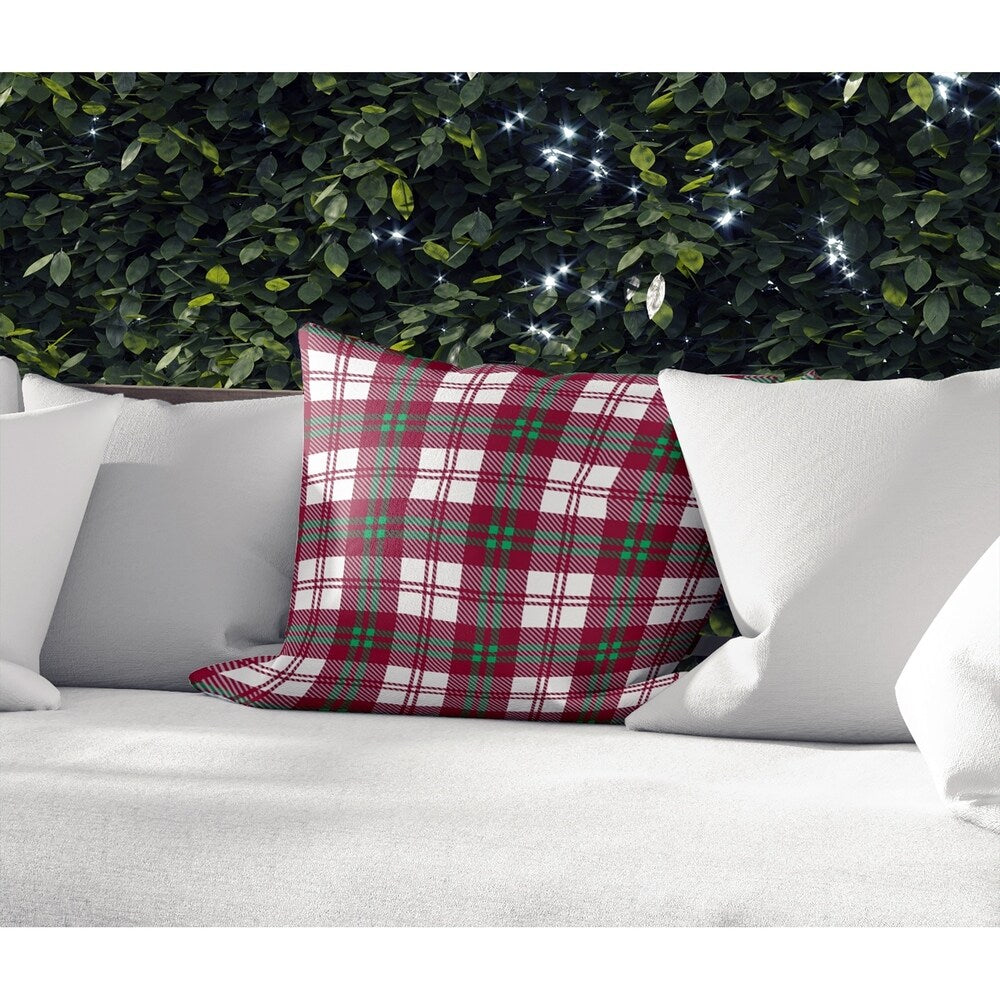 COZY PLAID RED AND GREEN Indoor|Outdoor Pillow By Kavka Designs - 18" x 18"