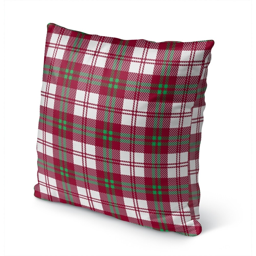 COZY PLAID RED AND GREEN Indoor|Outdoor Pillow By Kavka Designs - 18" x 18"