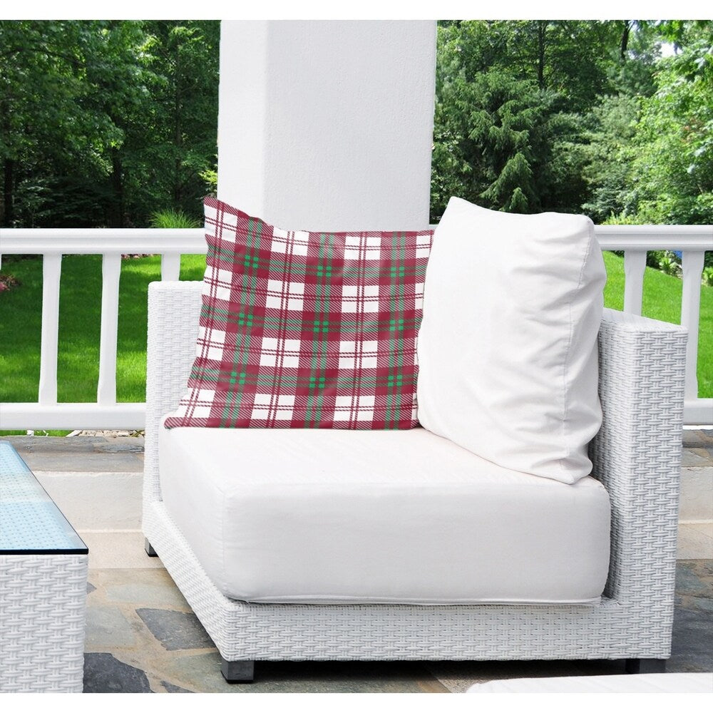 COZY PLAID RED AND GREEN Indoor|Outdoor Pillow By Kavka Designs - 18" x 18"