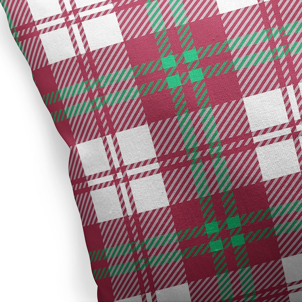 COZY PLAID RED AND GREEN Indoor|Outdoor Pillow By Kavka Designs - 18" x 18"