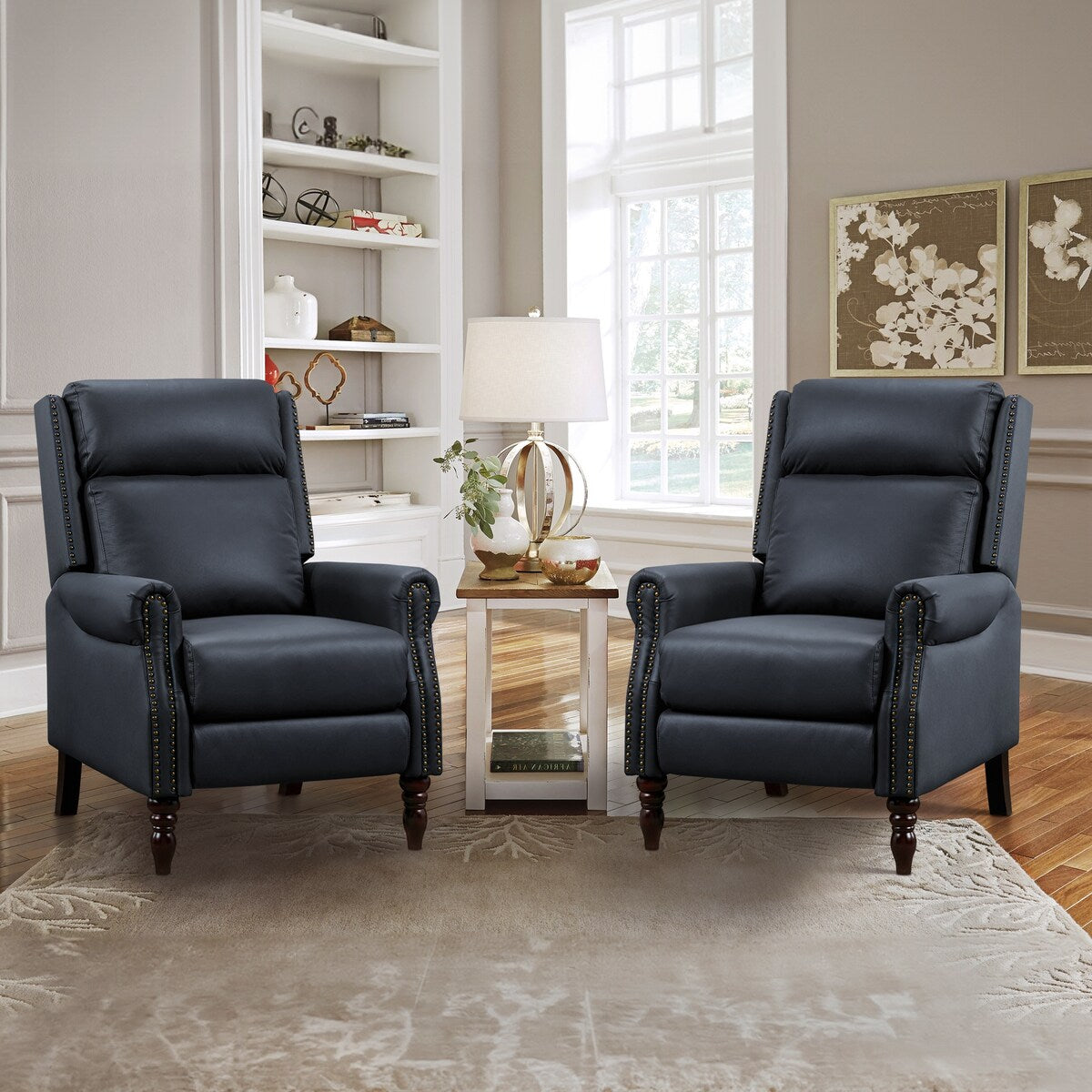 COZYMAN Mid-century Genuine Leather Recliner Push Back Adjustable Recliner Chairs with Comfortable Arms Set of 2