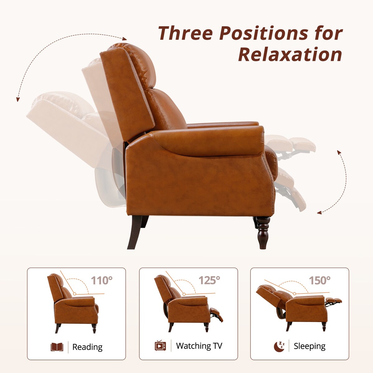 COZYMAN Mid-century Genuine Leather Recliner Push Back Adjustable Recliner Chairs with Comfortable Arms Set of 2