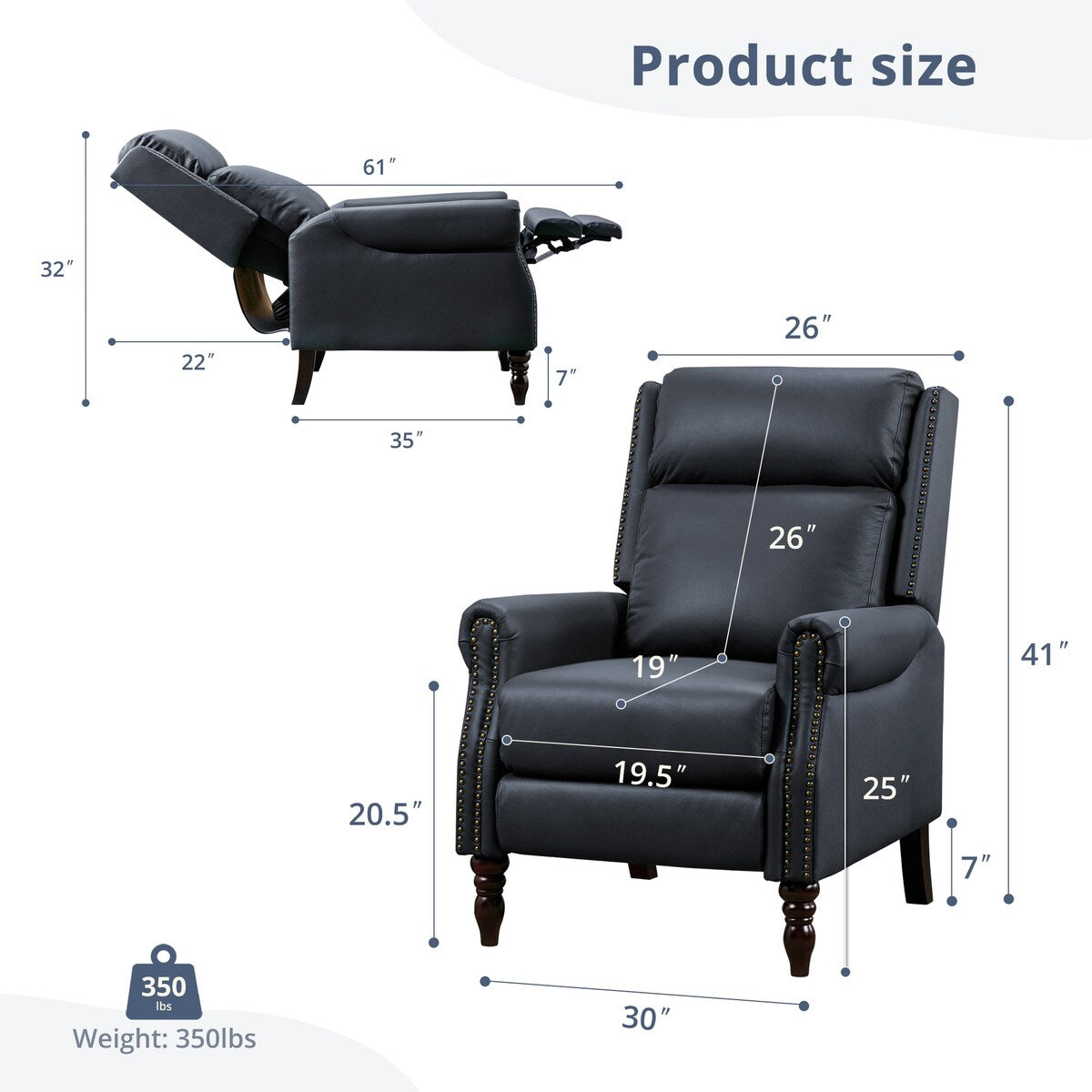 COZYMAN Mid-century Genuine Leather Recliner Push Back Adjustable Recliner Chairs with Comfortable Arms Set of 2